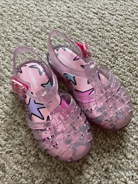 Mini Melissa Pink Glitter Jelly Sandals with Star Insole